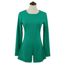 european women jumpsuit wide leg zipper back round neck long sleeves tops shorts playsuit clubwear rompers green J4U66