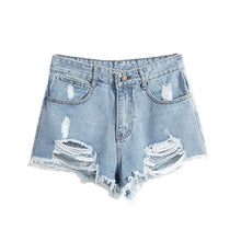 European and American BF Wind Blue High Waist Denim Shorts Women Worn Loose Burr Hole Shorts J4U66