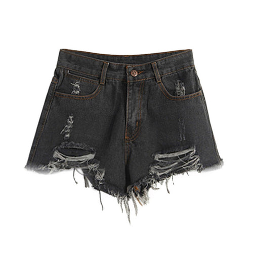 European and American BF Wind Blue High Waist Denim Shorts Women Worn Loose Burr Hole Shorts J4U66