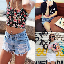 European and American BF Wind Blue High Waist Denim Shorts Women Worn Loose Burr Hole Shorts J4U66