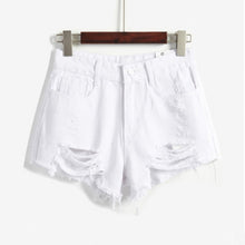 European and American BF Wind Blue High Waist Denim Shorts Women Worn Loose Burr Hole Shorts J4U66