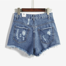 European and American BF Wind Blue High Waist Denim Shorts Women Worn Loose Burr Hole Shorts J4U66