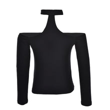 European style sexy slash neck black t-shirt women tops long sleeve halter top Girl t shirt 90's crop top J4U66