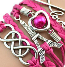 Factory Price Heart Eiffel Tower Bracelet Jewelry S PU Leather Pearl Double Infinite Multilayer Bracelets J4U66