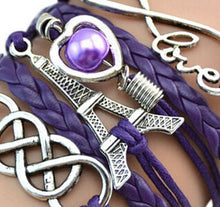 Factory Price Heart Eiffel Tower Bracelet Jewelry S PU Leather Pearl Double Infinite Multilayer Bracelets J4U66