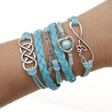 Factory Price Heart Eiffel Tower Bracelet Jewelry S PU Leather Pearl Double Infinite Multilayer Bracelets J4U66