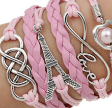 Factory Price Heart Eiffel Tower Bracelet Jewelry S PU Leather Pearl Double Infinite Multilayer Bracelets J4U66