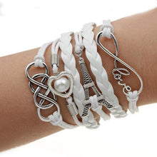 Factory Price Heart Eiffel Tower Bracelet Jewelry S PU Leather Pearl Double Infinite Multilayer Bracelets J4U66