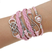 Factory Price Heart Eiffel Tower Bracelet Jewelry S PU Leather Pearl Double Infinite Multilayer Bracelets J4U66