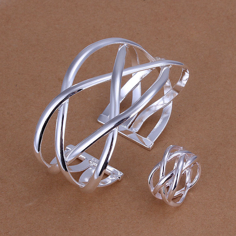 silver plated cute jewelry sets necklace bracelet bangle earring ring smts311 J4U66