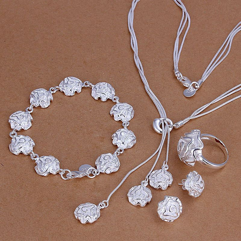 silver plated cute jewelry sets necklace bracelet bangle earring ring smts320 J4U66