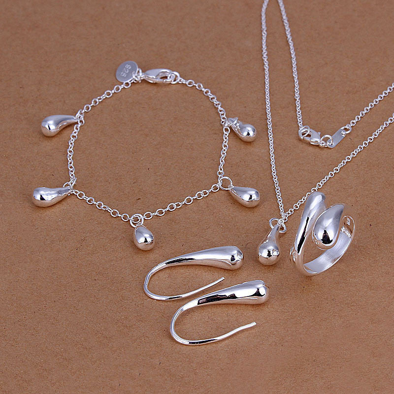 silver plated jewelry sets necklace bracelet bangle earring ring smts223 J4U66