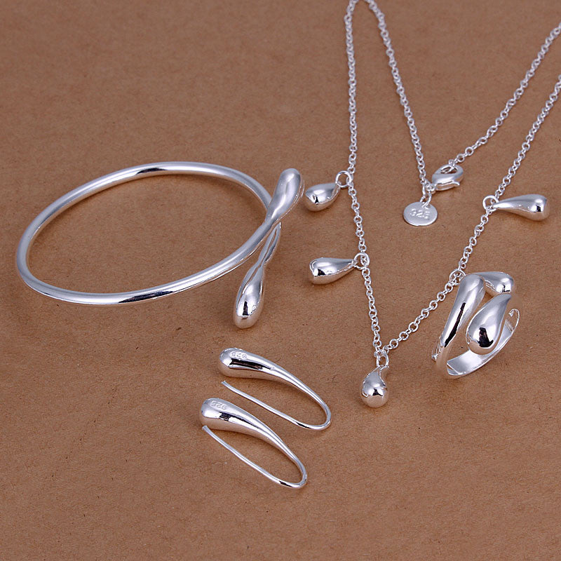 silver plated jewelry sets necklace bracelet bangle earring ring smts21 J4U66