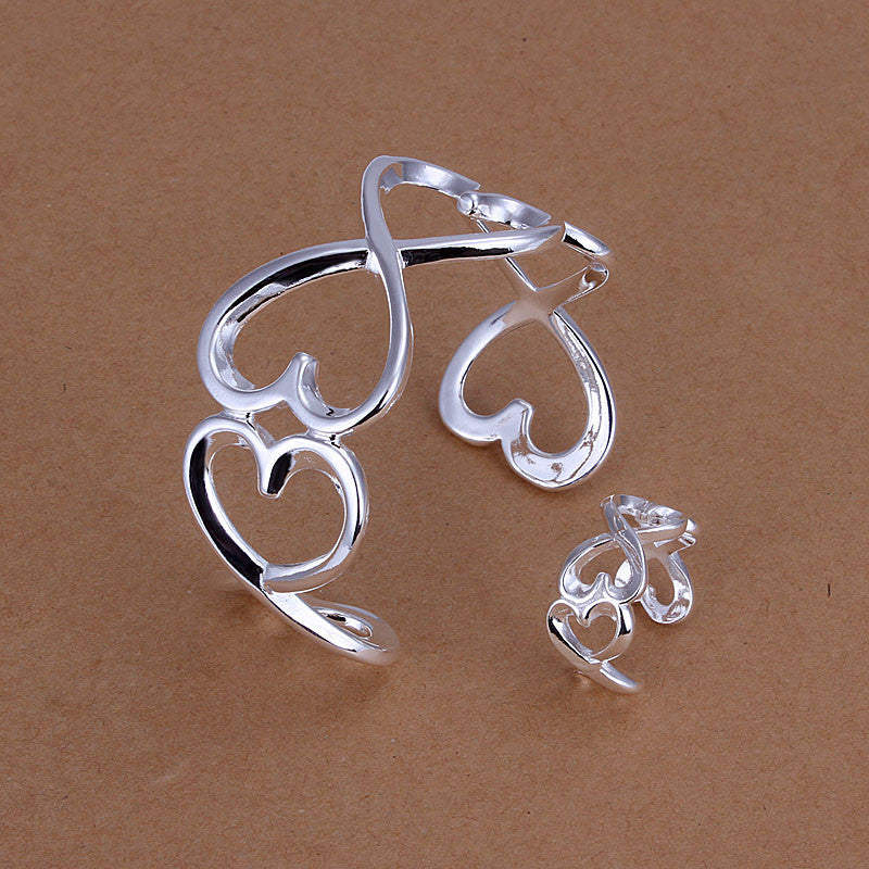 silver plated jewelry sets necklace bracelet bangle earring ring smts23 J4U66