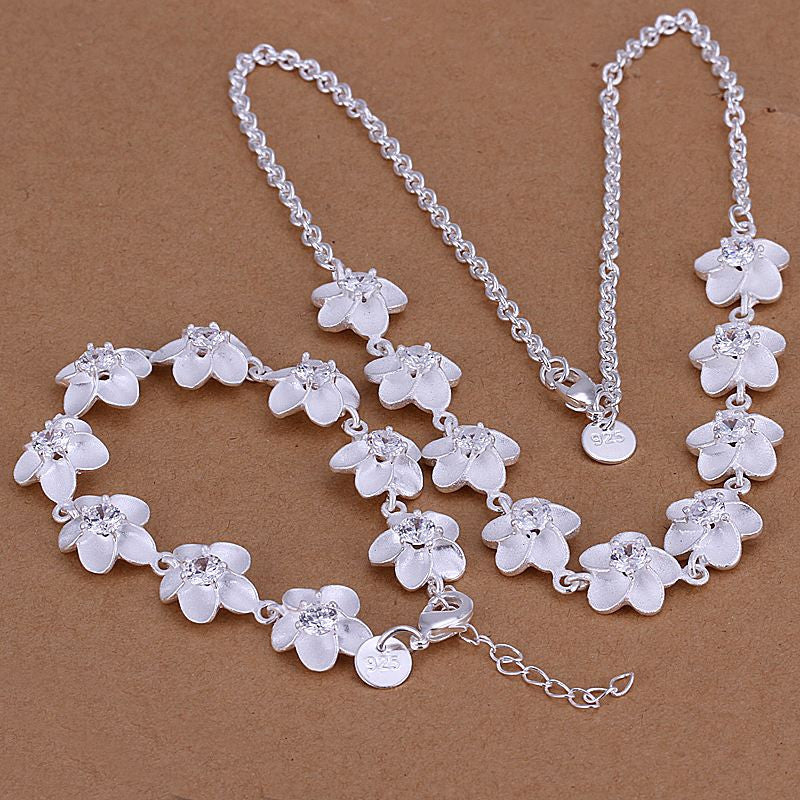 silver plated jewelry sets necklace bracelet bangle earring ring smts117 J4U66
