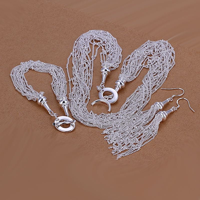 silver plated jewelry sets necklace bracelet bangle earring ring smts20 J4U66