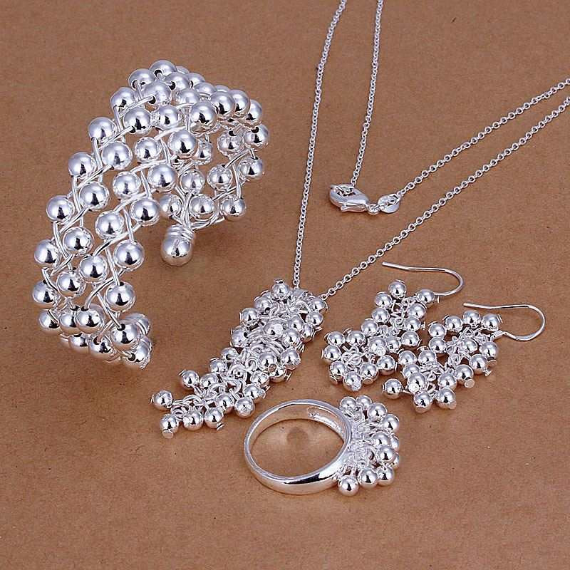 silver plated jewelry sets necklace bracelet bangle earring ring smts277 J4U66