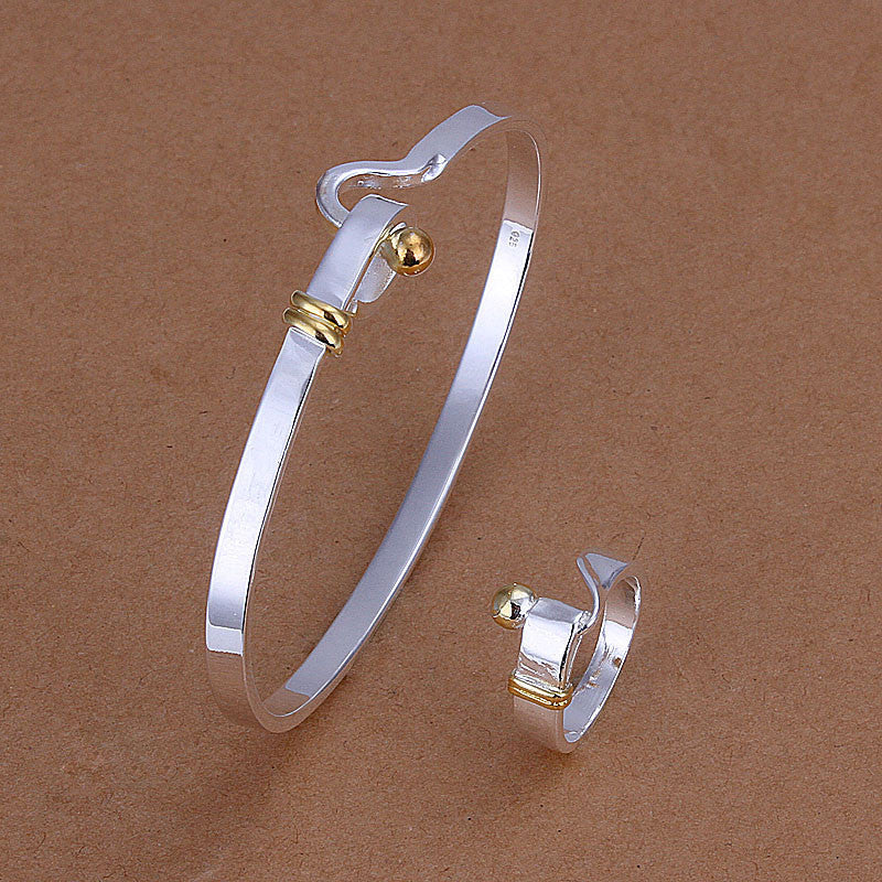silver plated jewelry sets necklace bracelet bangle earring ring smts27 J4U66