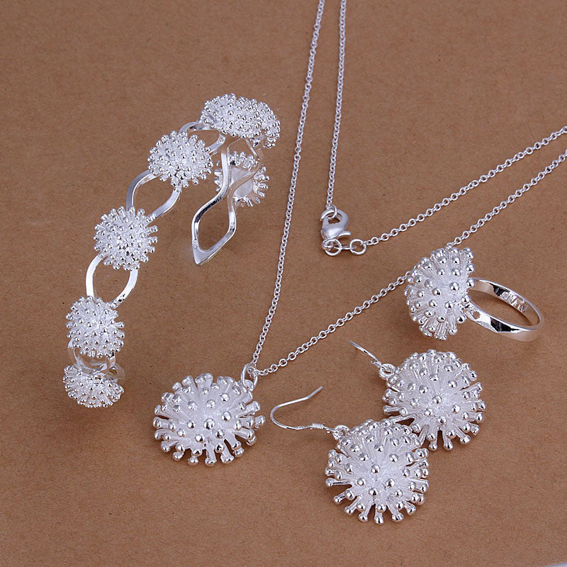 silver plated jewelry sets necklace bracelet bangle earring ring smts32 J4U66