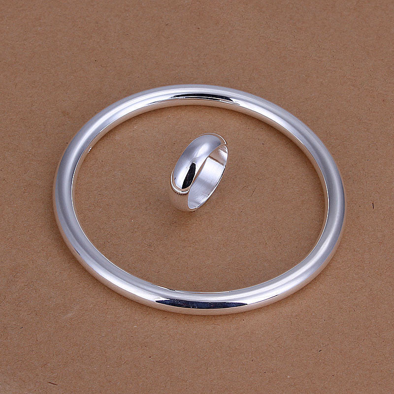 silver plated jewelry sets necklace bracelet bangle earring ring smts332 J4U66