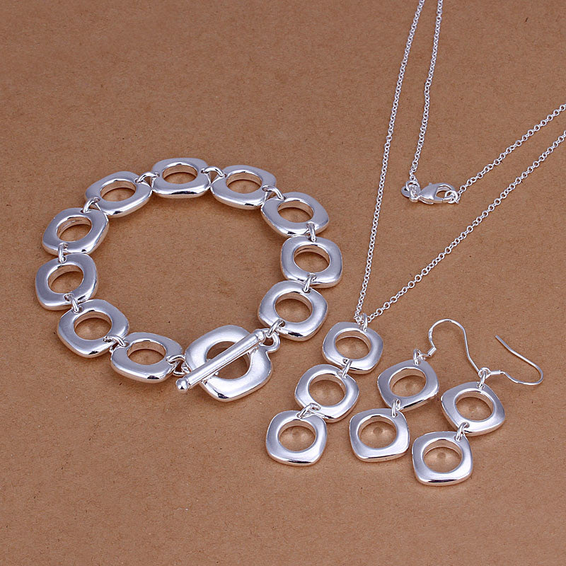 silver plated square jewelry sets necklace bracelet bangle earring ring smts13 J4U66