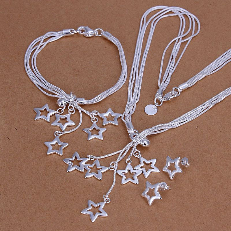 silver plated star jewelry sets silver plated necklace bracelet earring frees hipping smts13 J4U66