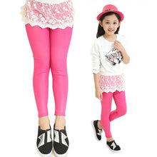 Fall Girls Stretch leggings Imitation leather Pants Kids Clothing Trousers 2-7 Y J4U66