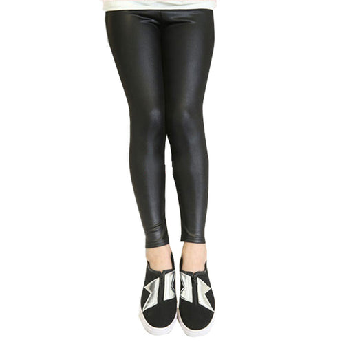 Fall Girls Stretch leggings Imitation leather Pants Kids Clothing Trousers 2-7 Y J4U66