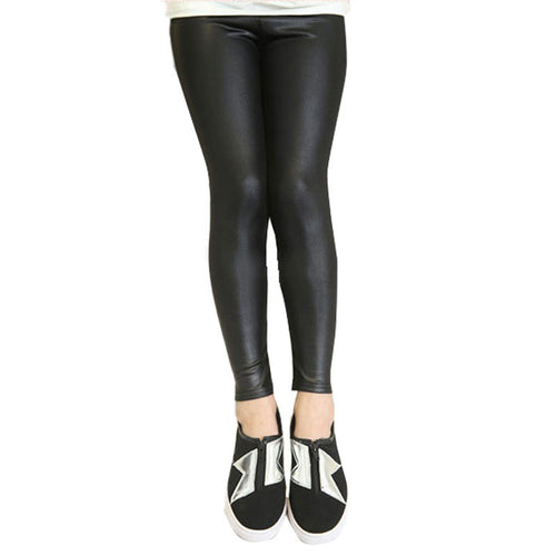 fall girls stretch leggings imitation leather pants kids clothing trousers 2~7 years J4U66