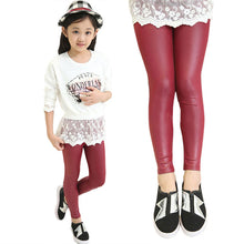 Fall Girls Stretch leggings Imitation leather Pants Kids Clothing Trousers 2-7 Y J4U66