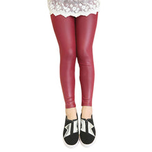 Fall Girls Stretch leggings Imitation leather Pants Kids Clothing Trousers 2-7 Y J4U66