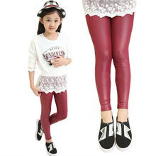 fall girls stretch leggings imitation leather pants kids clothing trousers 2~7 years J4U66