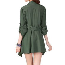 fall women chinese trench coat solid lapel button rolled sleeve womens windbreaker asymmetric casual plus size outerwear J4U66