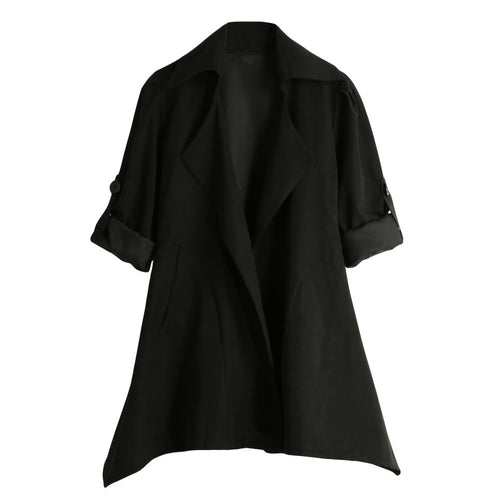 fall women chinese trench coat solid lapel button rolled sleeve womens windbreaker asymmetric casual plus size outerwear J4U66