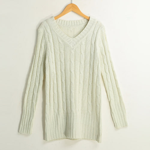 fall women sweaters and pullovers ol knitted sweater solid ribbed v neck long sleeve casual longline jumper sweater mujer J4U66