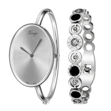 Famous Brand Women Rose Gold Silver Rhinestone Bangle Watch And Bracelet Set Women Ladies Casual Quartz Watch D3677 J4U66