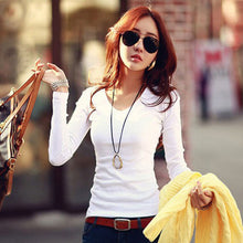 Women v neck long sleeve tops shirts solid elegant Top casual blouse J4U66
