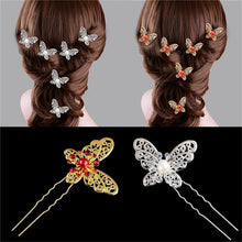 s Butterfly Shaped Hair Pin Bride Rhinestone Wedding Dress Costume Headdress Hairpins White Red Colors J4U66