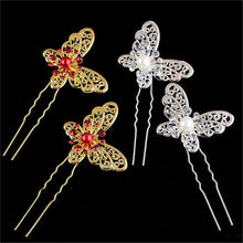 s Butterfly Shaped Hair Pin Bride Rhinestone Wedding Dress Costume Headdress Hairpins White Red Colors J4U66