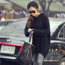 Casual Loose Long Batwing Sleeve Sweater Women Hooded Pullovers Irregular Sweaters Knitted Streetwear 2Color J4U66