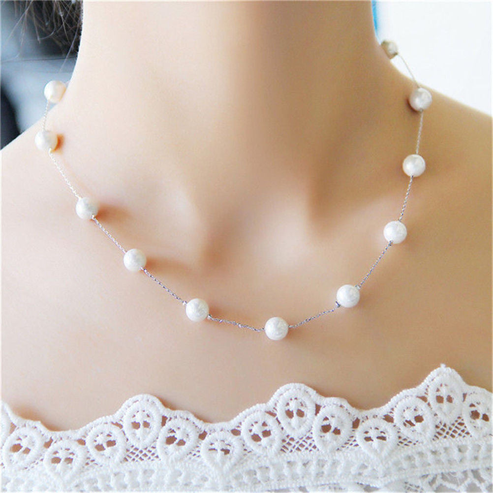 s Charm Jewelry Pendant Chain Simulated Pearl Choker Chunky Statement Bib Necklace  J4U66