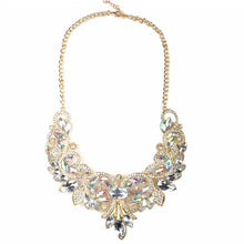 s Crystal Flower Necklace Chain Choker Statement Necklaces Pendants Rhinestone Bib Collar White Blue color J4U66