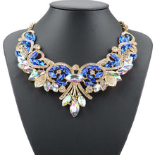 s Crystal Flower Necklace Chain Choker Statement Necklaces Pendants Rhinestone Bib Collar White Blue color J4U66