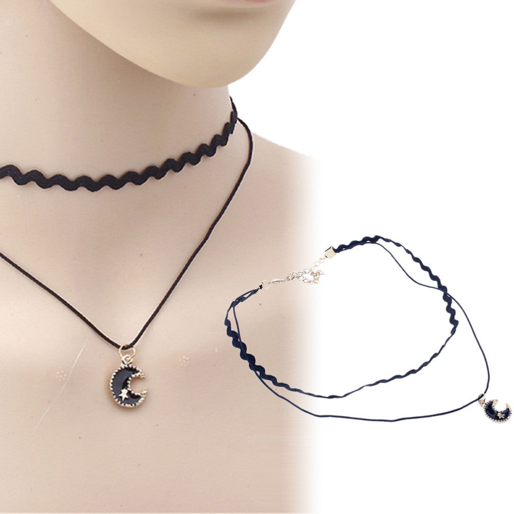 Retro Vintage Moon Velvet Charm Elegant Pendant Choker Collar Women Necklace Women Jewelry J4U66