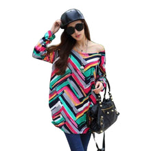 Women Blouse Shirt O Neck Long Sleeve Ladies Blouses shirt Multicolour Stripe Loose Women Tops J4U66