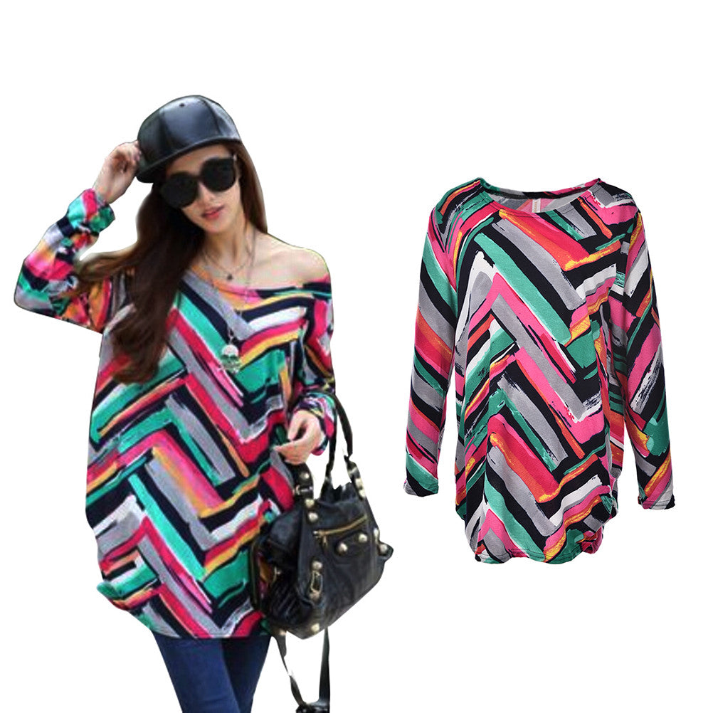 Women Blouse Shirt O Neck Long Sleeve Ladies Blouses shirt Multicolour Stripe Loose Women Tops J4U66