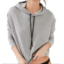 Women Long Sleeve Cropped Gray Pullovers Top Stylish Drawstring Hoodies Back Slit Irregular Sweatshirts J4U66