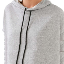 Women Long Sleeve Cropped Gray Pullovers Top Stylish Drawstring Hoodies Back Slit Irregular Sweatshirts J4U66