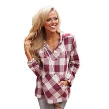 Fashion Shirt Women Long Sleeve Tops Plaid Hooded Sweater Blouse Shirt Pullover Plus Size  J4U66