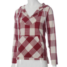 Fashion Shirt Women Long Sleeve Tops Plaid Hooded Sweater Blouse Shirt Pullover Plus Size  J4U66